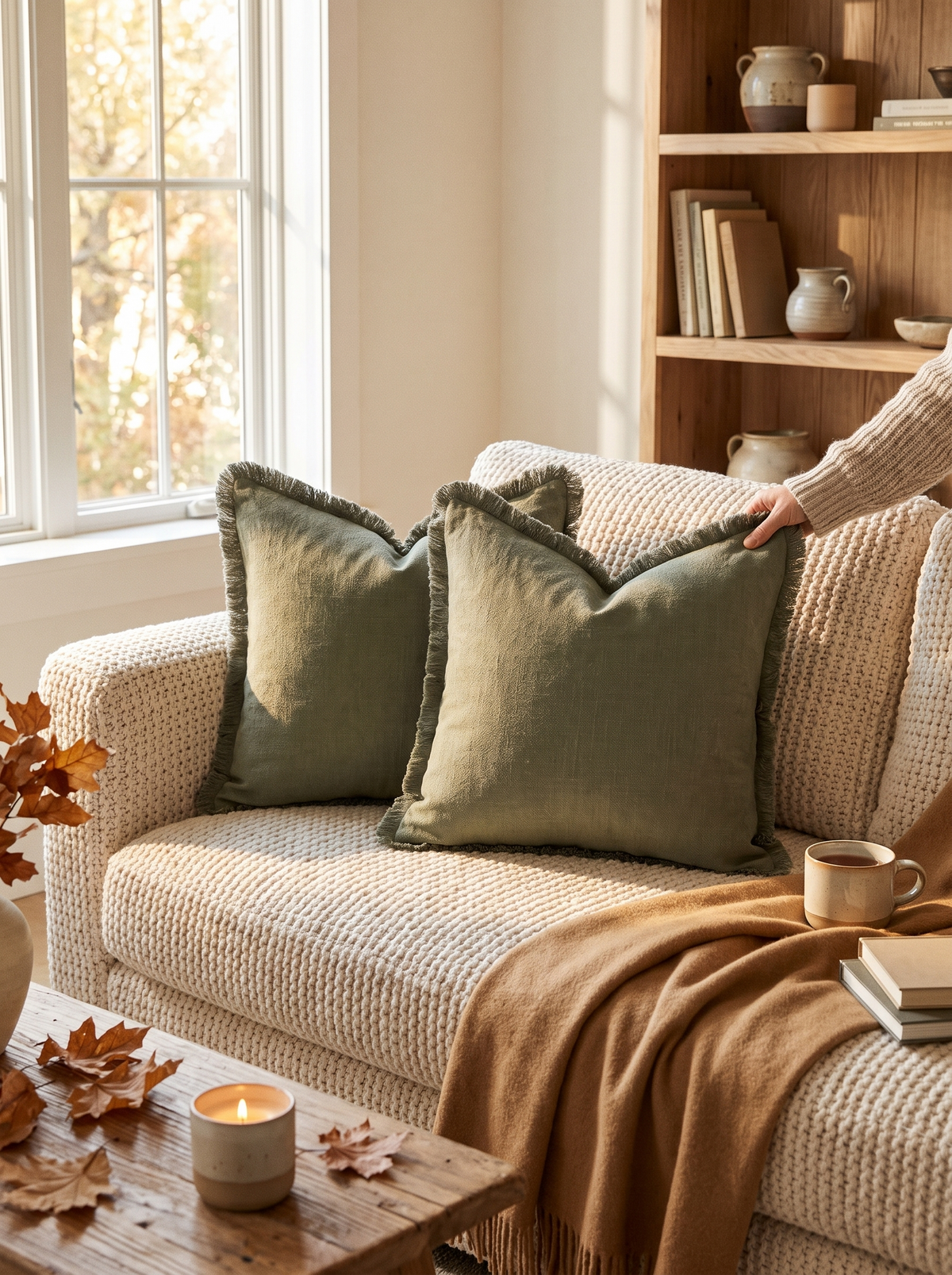 Decorative Linen Fringe Throw Pillow Cover 18x18 Inch: Natural Fabric, Simply Made