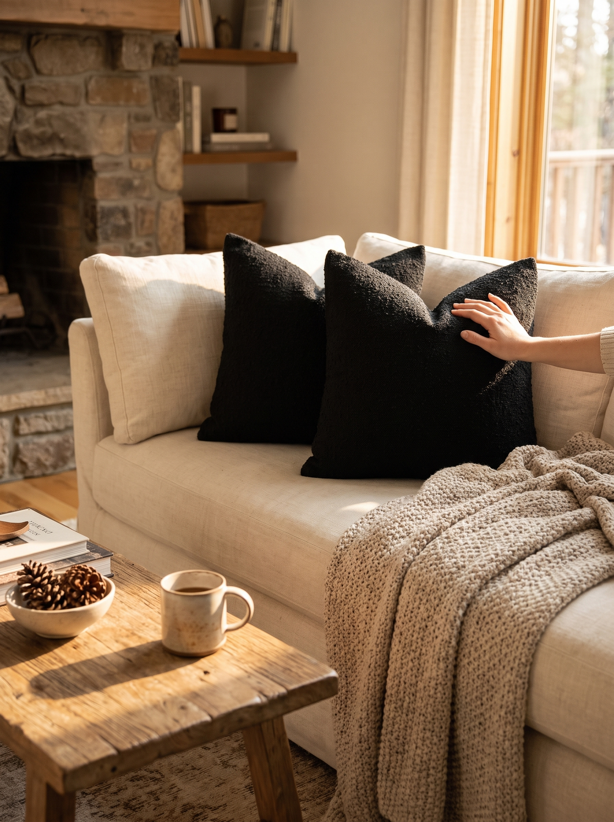 Decorative Textured Boucle Throw Pillow Cover 18x18 Inch: Black That Grounds A Room