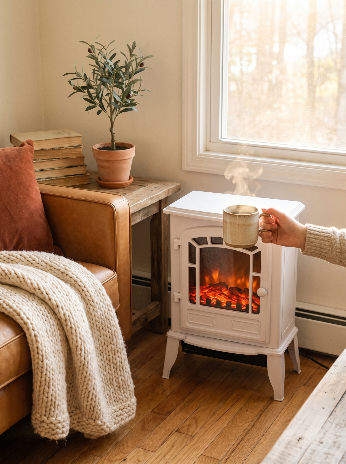 Electric Fireplace Heater: White Finish, Any Room