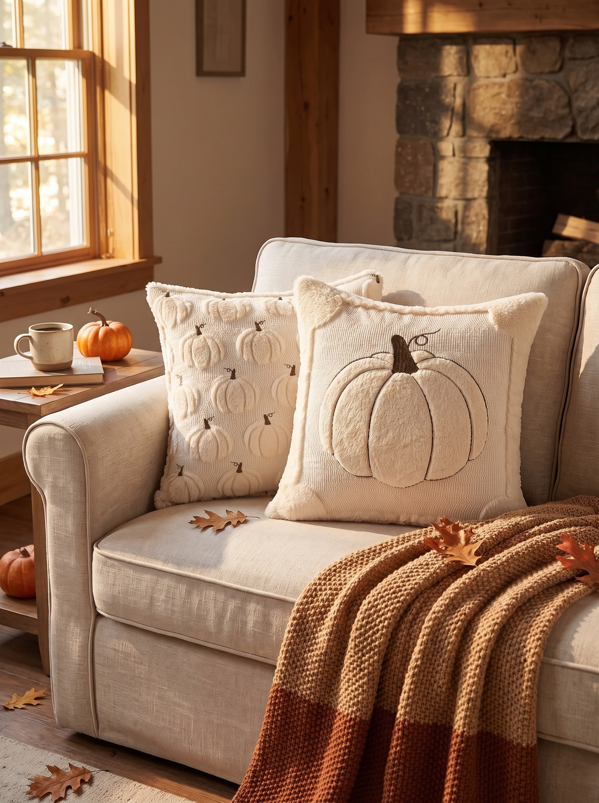 Fall Throw Pillow Covers Set Of 2 Reversible Beige Pumpkin: Sink Into Autumn