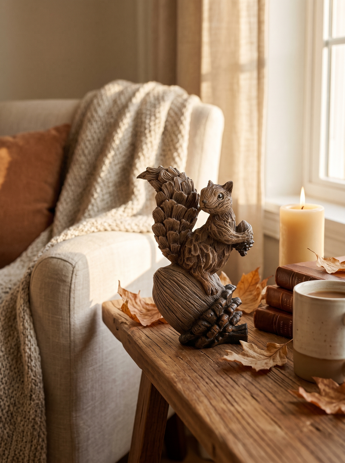 Handcrafted Resin Squirrel Figurine On Pinecone: Handcrafted In Resin