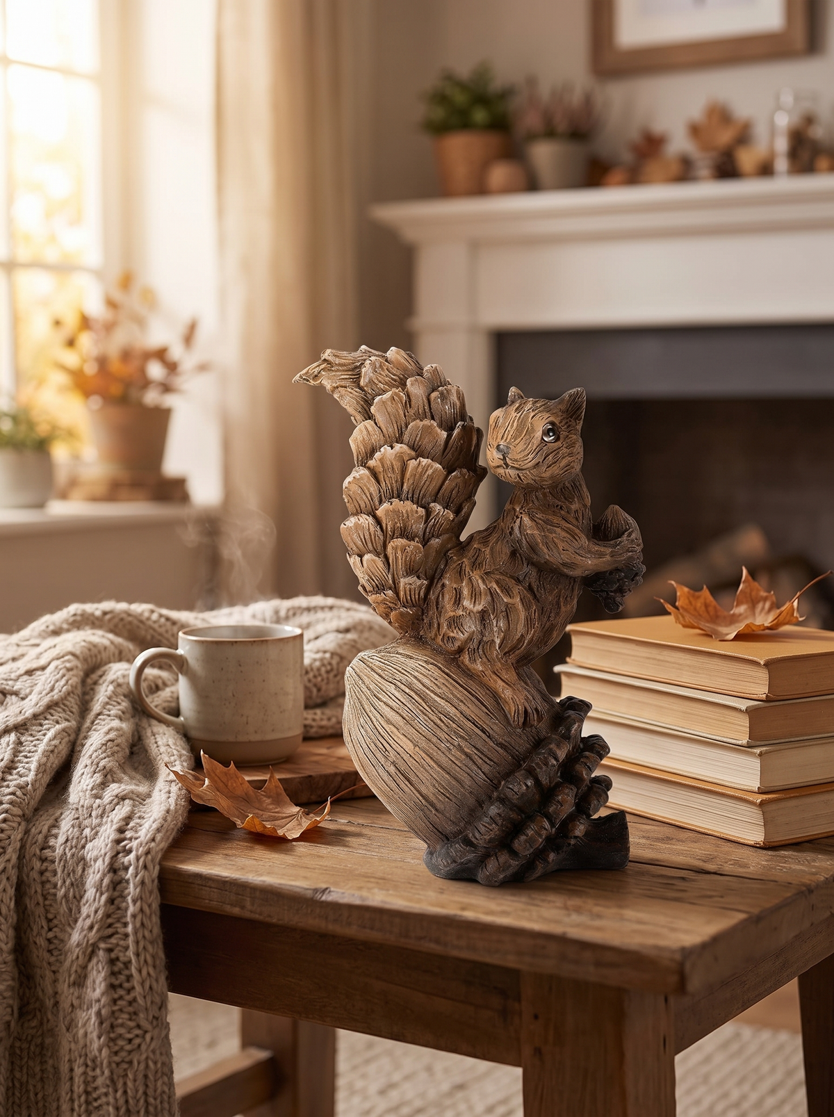 Handcrafted Resin Squirrel Figurine On Pinecone: Fall Through Spring
