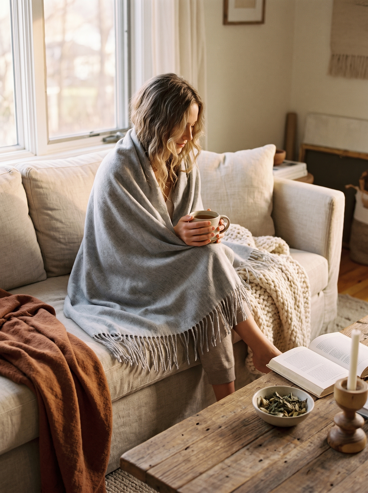 Mens Womens Oversize Cashmere Wool Shawl Wraps Blanket: Twill Weave With Braided Tassels