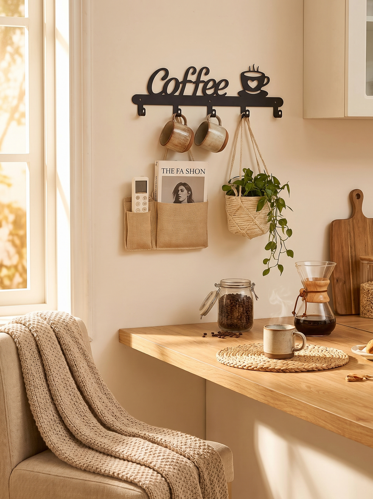 Metal Coffee Mug Holder Rack Wall-Mounted With Hooks For: Built From Solid Metal