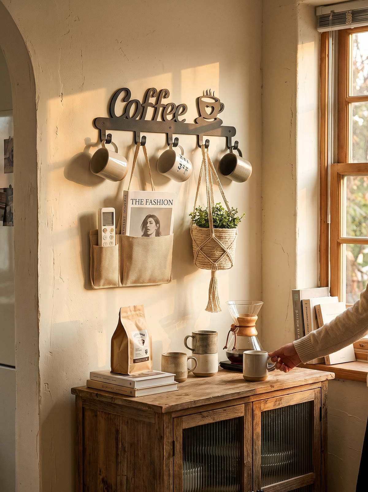 Metal Coffee Mug Holder Rack Wall-Mounted With Hooks For: Works In Any Room