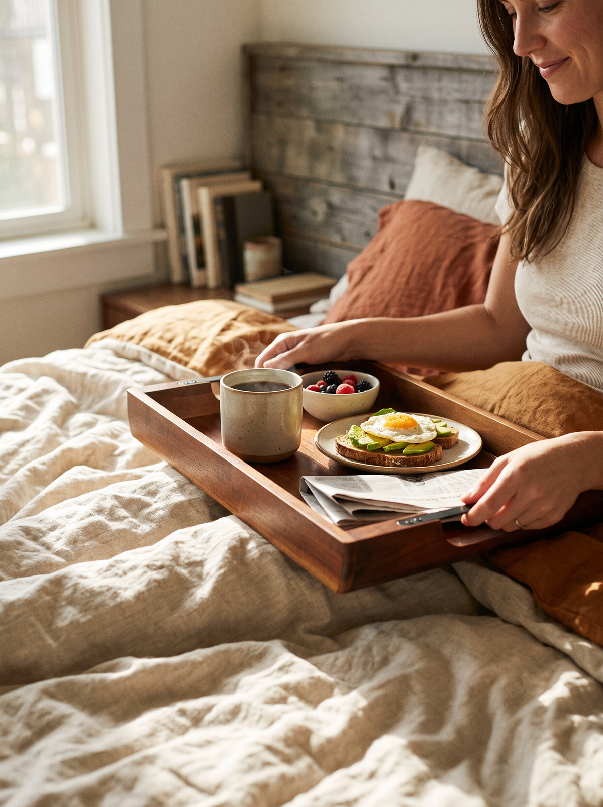 Serving Tray 17x12.2 Inch Acacia Food Serving Table Laptop: Breakfast, Brought To Bed