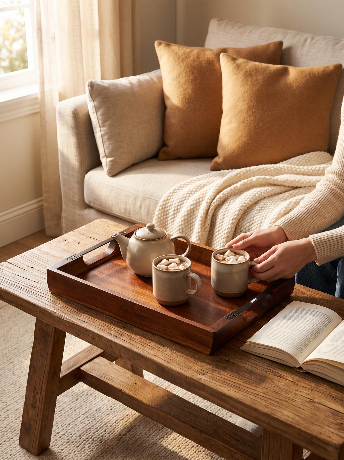 Serving Tray 17x12.2 Inch Acacia Food Serving Table Laptop: Table, Couch, Or Lap