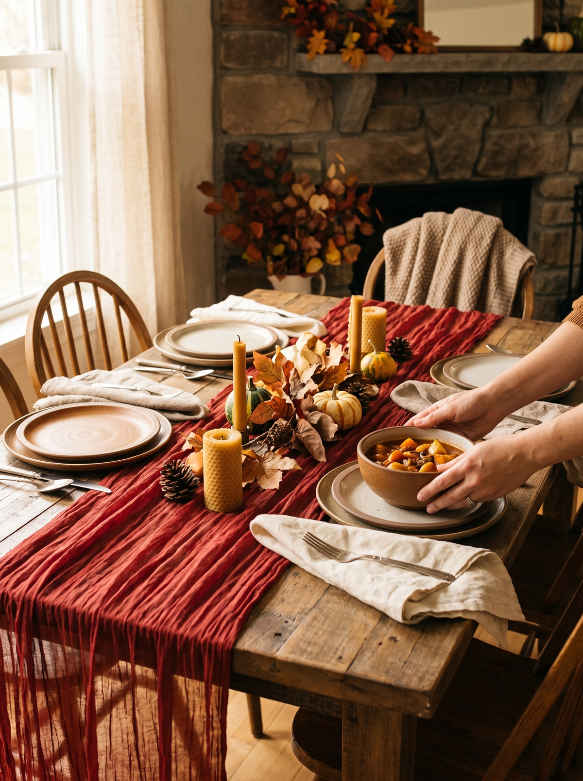 Table Runner Fall Red Boho Wedding Birthday Party Home: Set The Table Softly