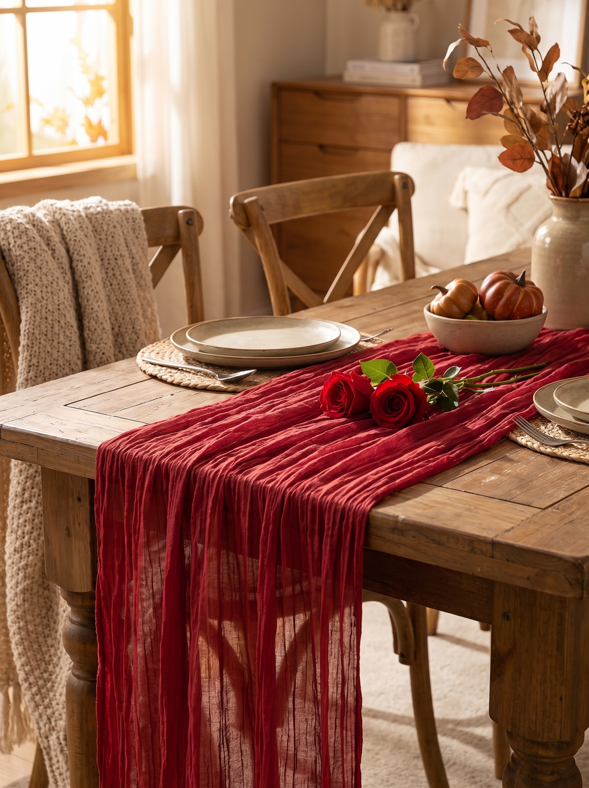 Table Runner Fall Red Boho Wedding Birthday Party Home: Tables, Chairs, And Arches