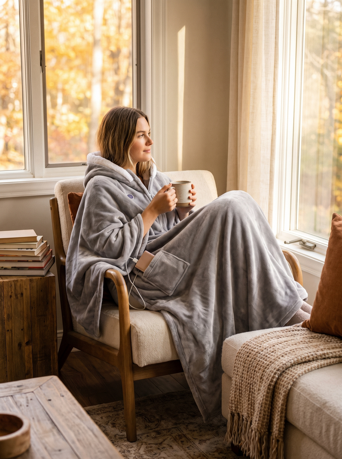 Wearable Heated Throw Blanket Double-Sided Flannel: Powered By Your Power Bank