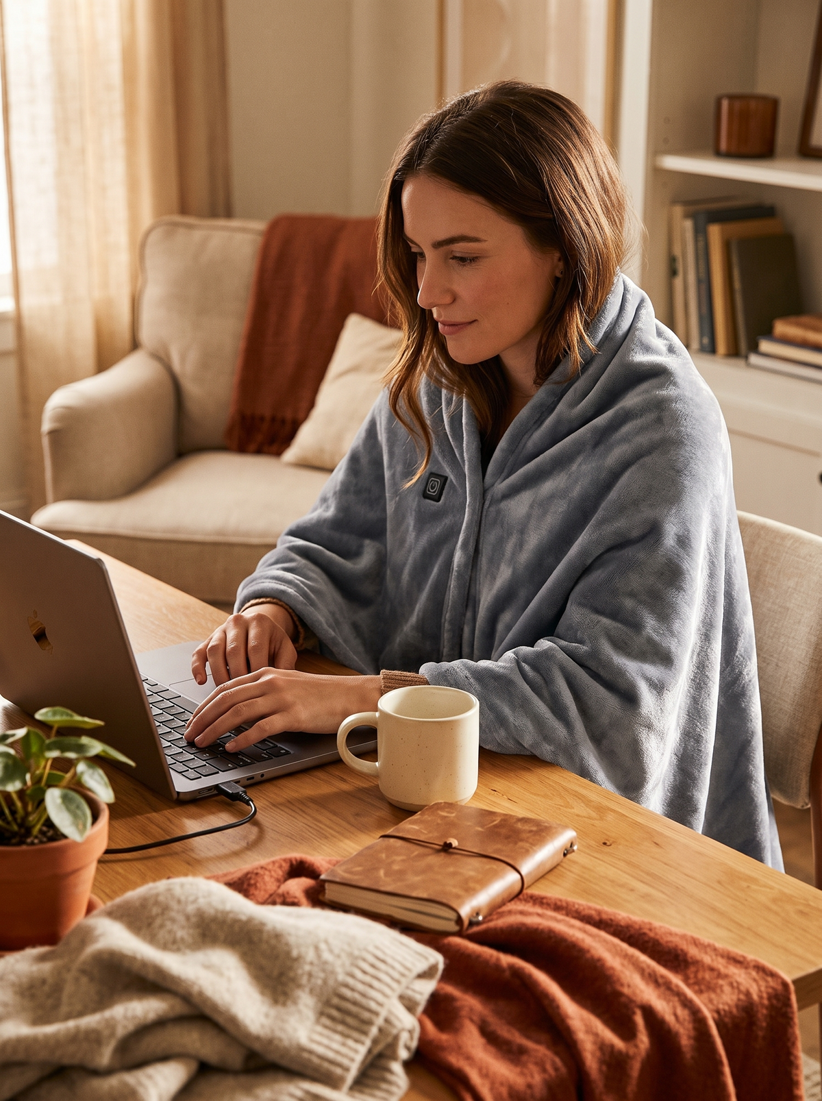 Wearable USB Heated Shawl: Warm At Your Desk